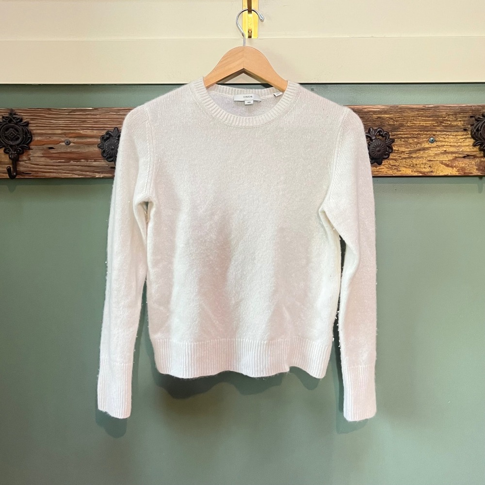 Vince Women 100% Cashmere Crew Neck Sweater Cream Off White Size Medium M